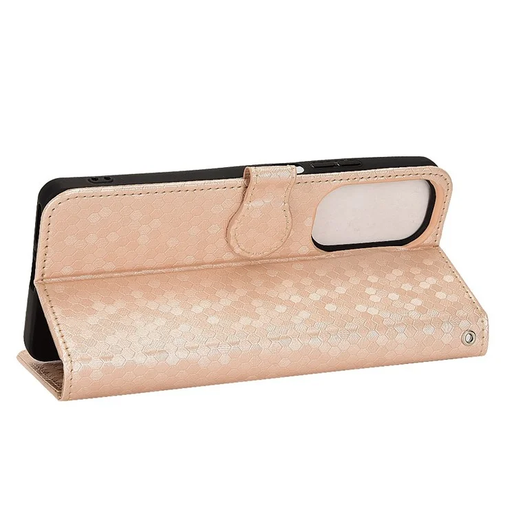 For Motorola Edge 30 5G Mobile Phone Bag Case Wallet Dot Pattern Imprinted PU Leather Stand Phone Cover - Rose Gold
