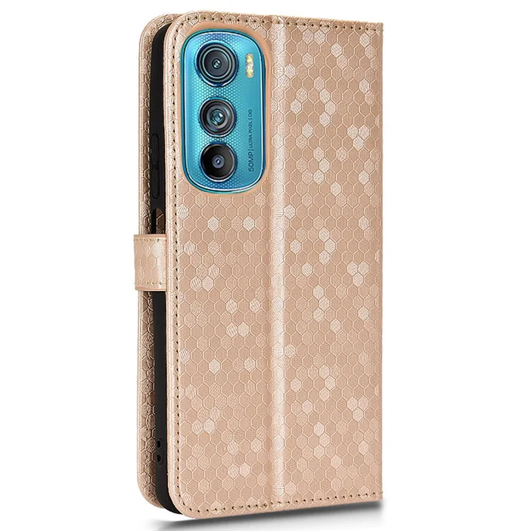 For Motorola Edge 30 5G Mobile Phone Bag Case Wallet Dot Pattern Imprinted PU Leather Stand Phone Cover - Rose Gold