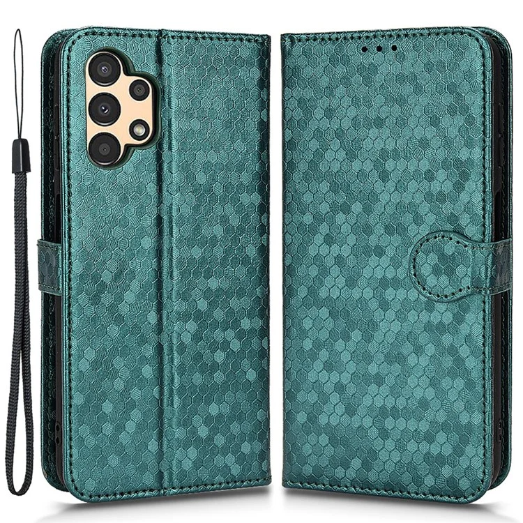 For Samsung Galaxy A13 4G Dot Pattern Imprinted Phone Cover Anti-scratch PU Leather Stand Wallet Phone Case - Green