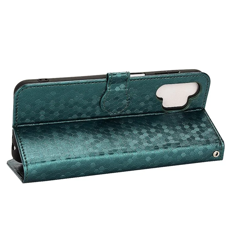 For Samsung Galaxy A13 4G Dot Pattern Imprinted Phone Cover Anti-scratch PU Leather Stand Wallet Phone Case - Green