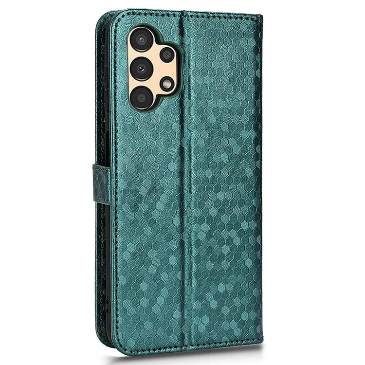 For Samsung Galaxy A13 4G Dot Pattern Imprinted Phone Cover Anti-scratch PU Leather Stand Wallet Phone Case - Green