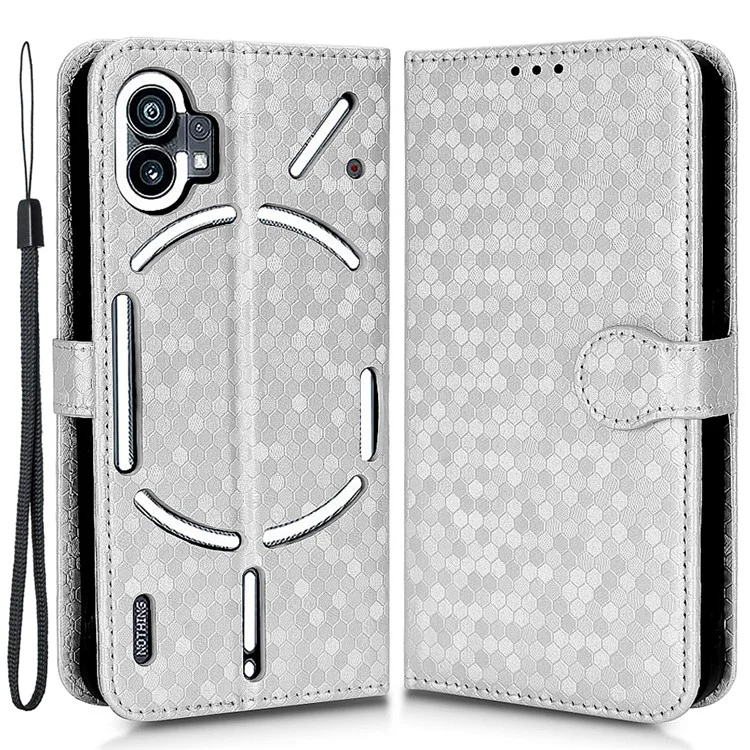 Dot Pattern Imprinted Phone Case for Nothing phone (1) 5G, Dustproof PU Leather Stand Wallet Cover - Silver