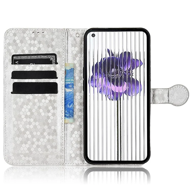 Dot Pattern Imprinted Phone Case for Nothing phone (1) 5G, Dustproof PU Leather Stand Wallet Cover - Silver