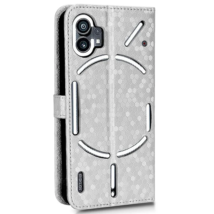 Dot Pattern Imprinted Phone Case for Nothing phone (1) 5G, Dustproof PU Leather Stand Wallet Cover - Silver