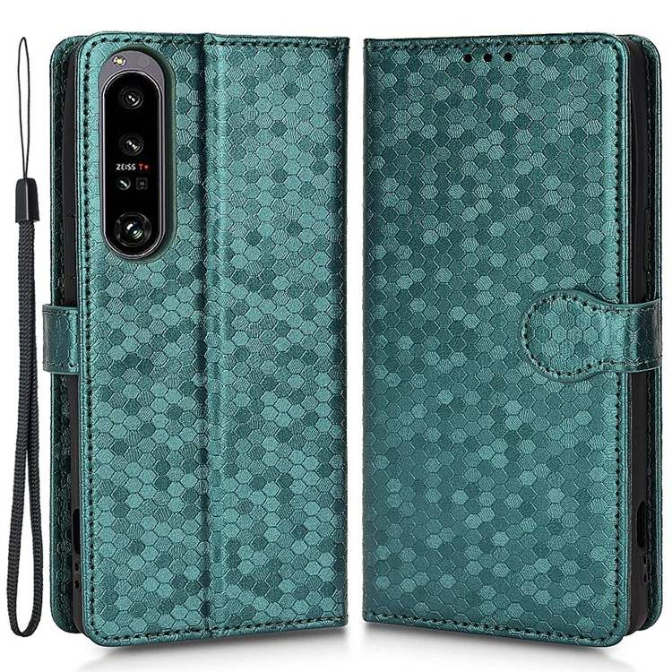 Für Sony Xperia 1 IV 5G Punktmuster Geprägtes Anti-kratzer-telefonabdeckungs-leder-stand Wallet-schutzhülle Geprägt - Grün