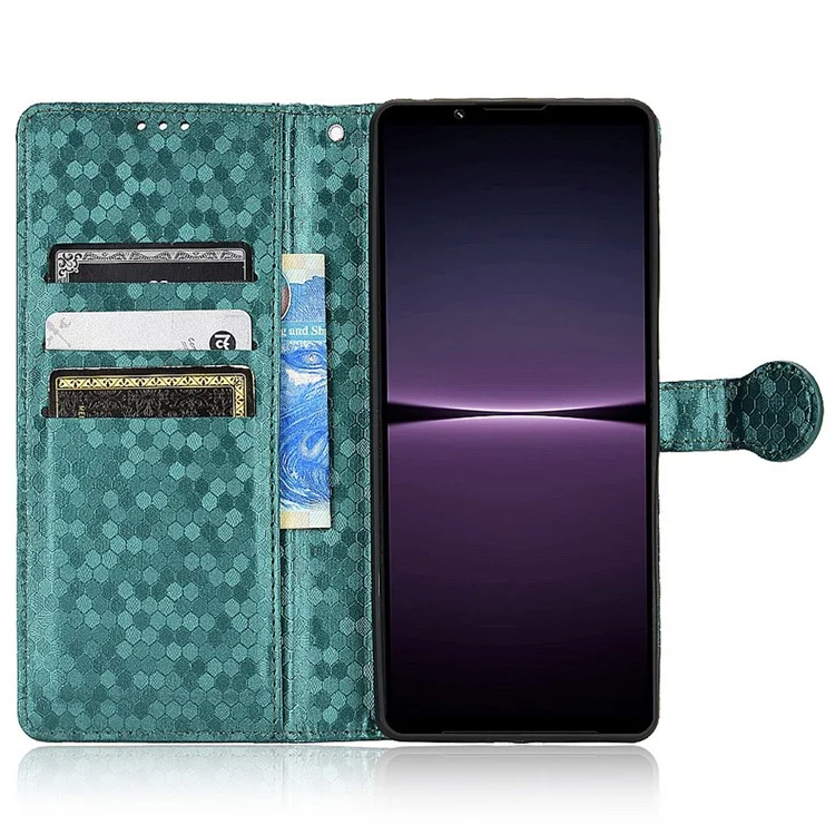 Für Sony Xperia 1 IV 5G Punktmuster Geprägtes Anti-kratzer-telefonabdeckungs-leder-stand Wallet-schutzhülle Geprägt - Grün