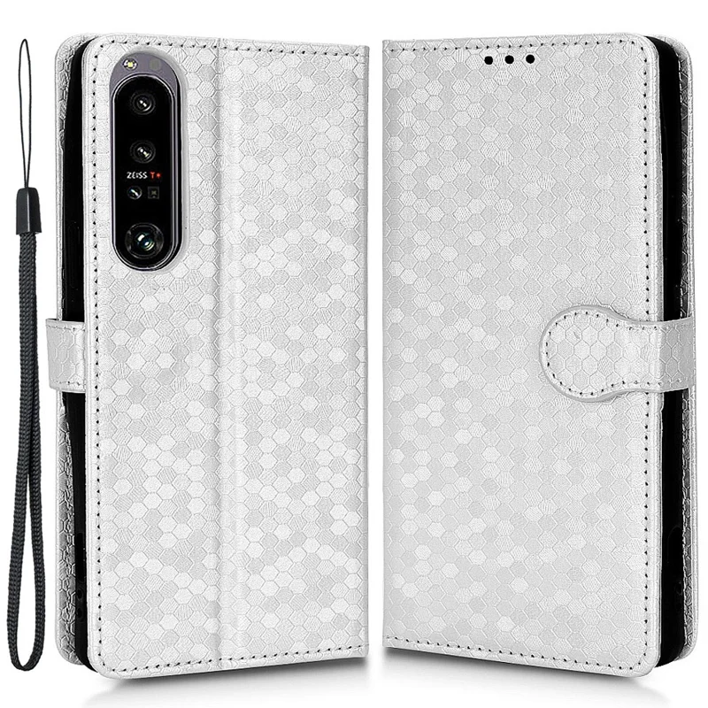 For Sony Xperia 1 IV 5G Dot Pattern Imprinted Anti-scratch Phone Cover Leather Stand Wallet Protective Case - Silver