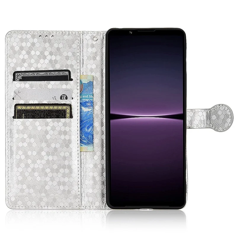 For Sony Xperia 1 IV 5G Dot Pattern Imprinted Anti-scratch Phone Cover Leather Stand Wallet Protective Case - Silver