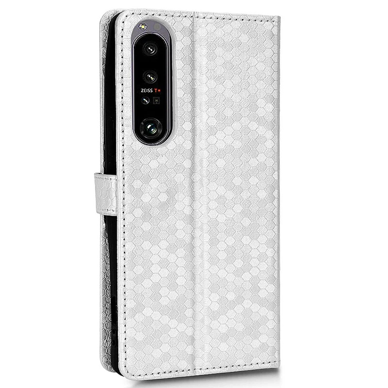 For Sony Xperia 1 IV 5G Dot Pattern Imprinted Anti-scratch Phone Cover Leather Stand Wallet Protective Case - Silver