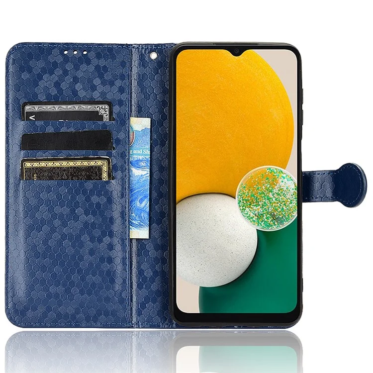 Para Samsung Galaxy A13 5G / A04s 4G (164,7 x 76,7 x 9,1 Mm) Follio Flip PU Caso de Couro Padrão de Ponto Impressido Phone Stand Cobert - Safira