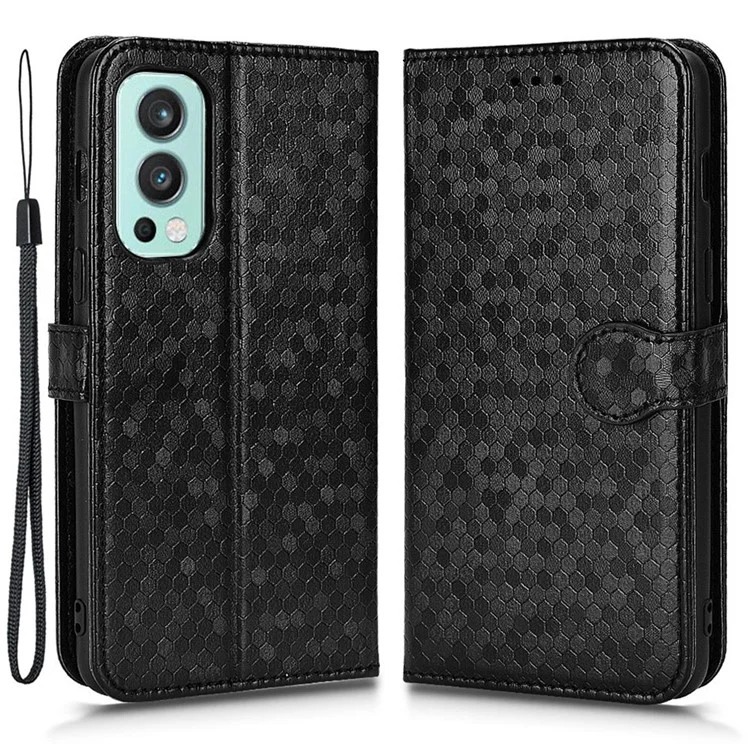 Dot Pattern Imprinted Phone Cover for OnePlus Nord 2 5G, Full Protection PU Leather Viewing Stand Wallet Case - Black