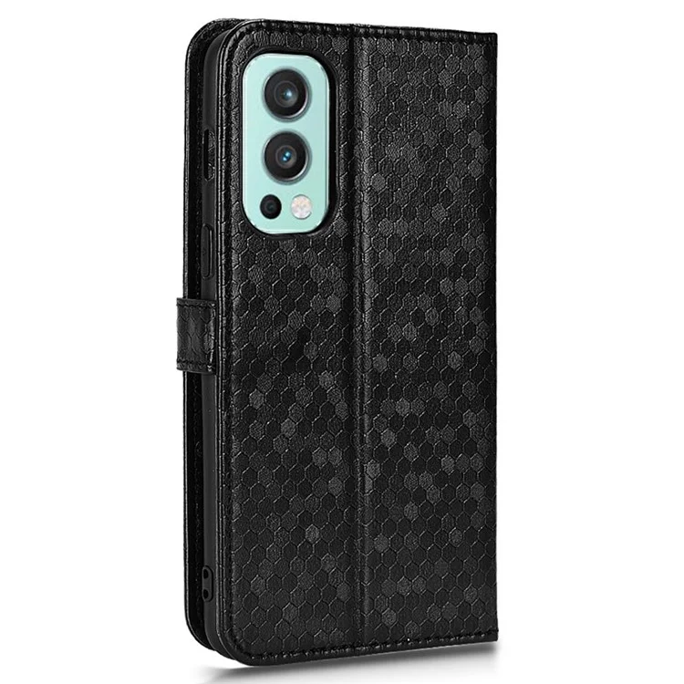 Dot Pattern Imprinted Phone Cover for OnePlus Nord 2 5G, Full Protection PU Leather Viewing Stand Wallet Case - Black