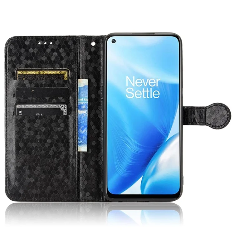 For OnePlus Nord N200 5G Folio Flip Wallet Case Dot Pattern Imprinted PU Leather Stand Well-protected Cover - Black