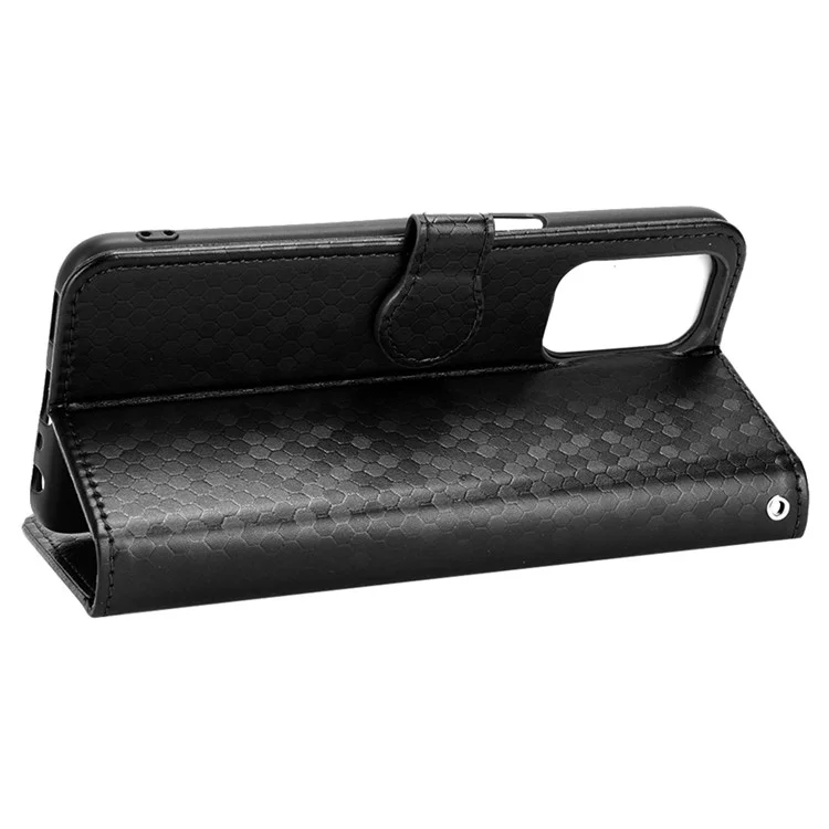 For OnePlus Nord N200 5G Folio Flip Wallet Case Dot Pattern Imprinted PU Leather Stand Well-protected Cover - Black