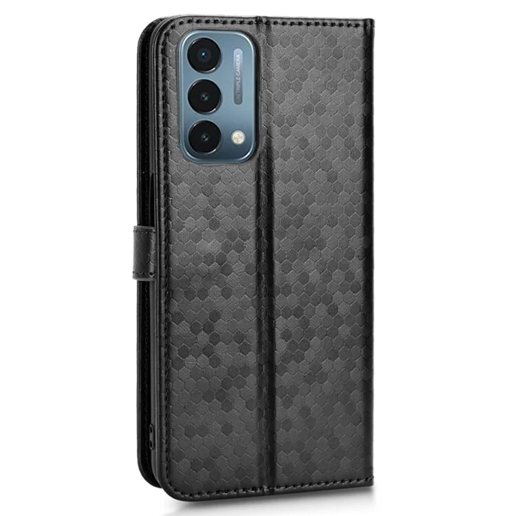 For OnePlus Nord N200 5G Folio Flip Wallet Case Dot Pattern Imprinted PU Leather Stand Well-protected Cover - Black