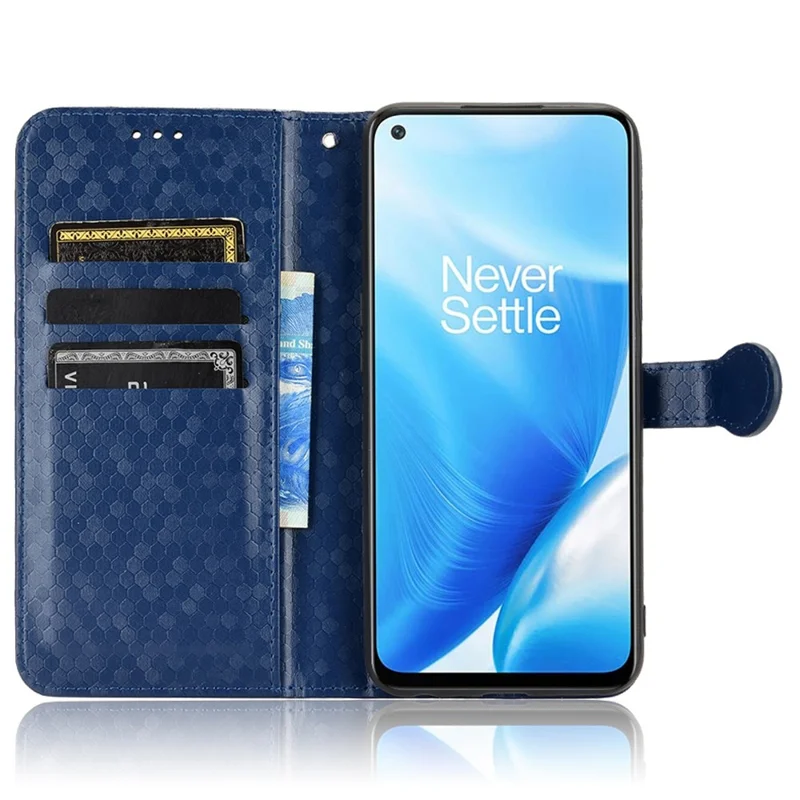 For OnePlus Nord N200 5G Folio Flip Wallet Case Dot Pattern Imprinted PU Leather Stand Well-protected Cover - Sapphire