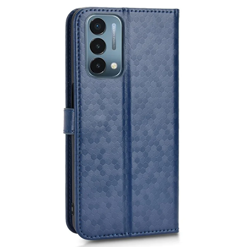 For OnePlus Nord N200 5G Folio Flip Wallet Case Dot Pattern Imprinted PU Leather Stand Well-protected Cover - Sapphire