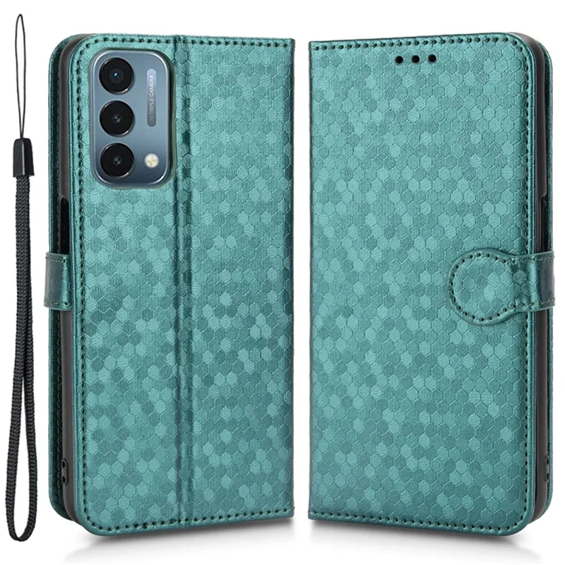 For OnePlus Nord N200 5G Folio Flip Wallet Case Dot Pattern Imprinted PU Leather Stand Well-protected Cover - Green