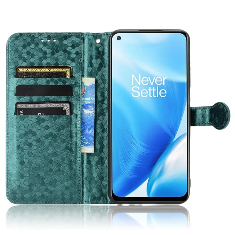 For OnePlus Nord N200 5G Folio Flip Wallet Case Dot Pattern Imprinted PU Leather Stand Well-protected Cover - Green