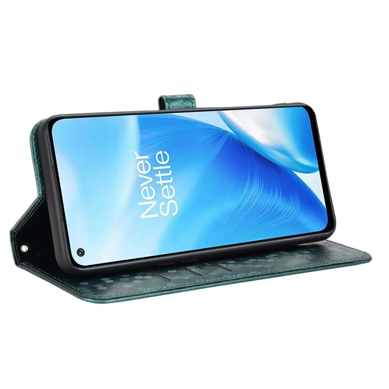 For OnePlus Nord N200 5G Folio Flip Wallet Case Dot Pattern Imprinted PU Leather Stand Well-protected Cover - Green
