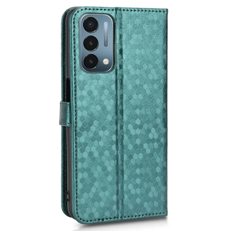 For OnePlus Nord N200 5G Folio Flip Wallet Case Dot Pattern Imprinted PU Leather Stand Well-protected Cover - Green