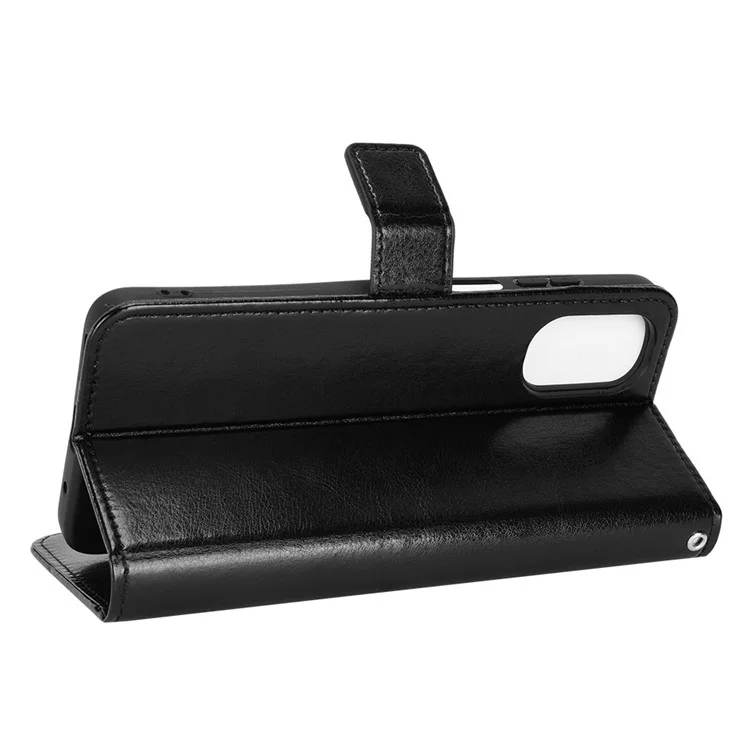 Étui de Téléphone Mobile Pour Motorola Moto E32 4G, Coque de Caractéristique de Support de Portefeuille de Texture de Cheval de Crazy Horse Résistant à L'usure - le Noir