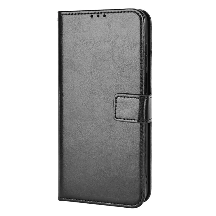 Étui de Téléphone Mobile Pour Motorola Moto E32 4G, Coque de Caractéristique de Support de Portefeuille de Texture de Cheval de Crazy Horse Résistant à L'usure - le Noir