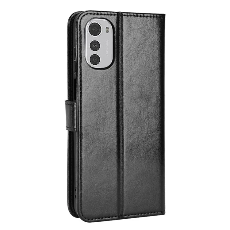 Étui de Téléphone Mobile Pour Motorola Moto E32 4G, Coque de Caractéristique de Support de Portefeuille de Texture de Cheval de Crazy Horse Résistant à L'usure - le Noir