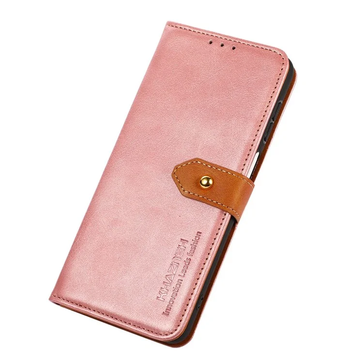 KHAZNEH for OnePlus 10T 5G / Ace Pro 5G Golden Magnetic Buckle Phone Cover, Dual Color Stand Function Wallet PU Leather Case - Rose Gold