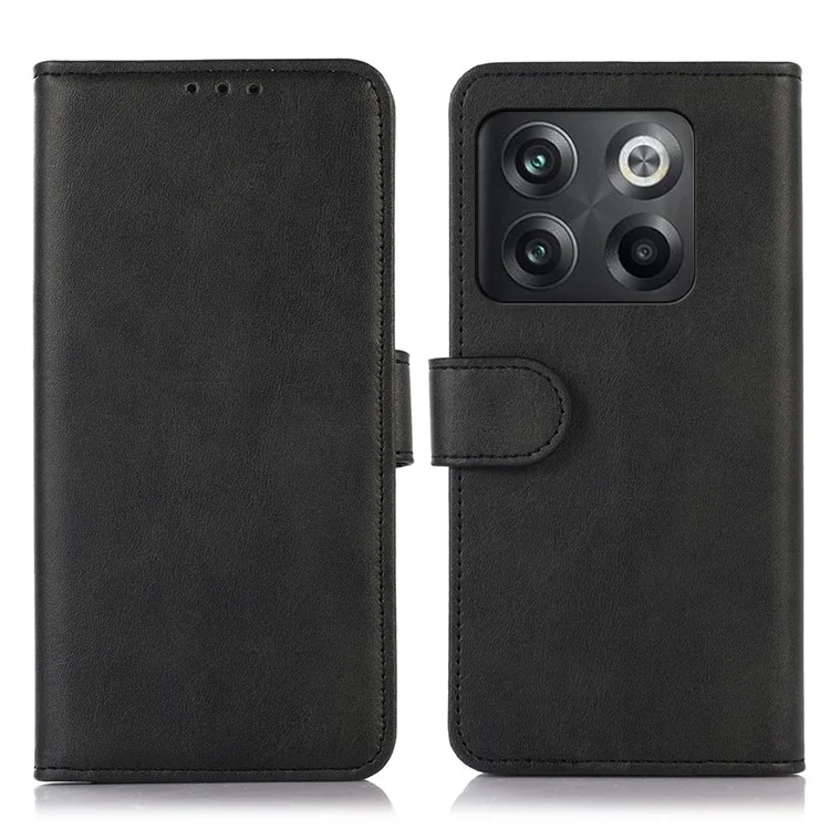 For OnePlus 10T 5G / Ace Pro 5G Anti-collision Magnetic Clasp Cowhide Textured Phone Wallet Case PU Leather Flip Cover Viewing Stand - Black