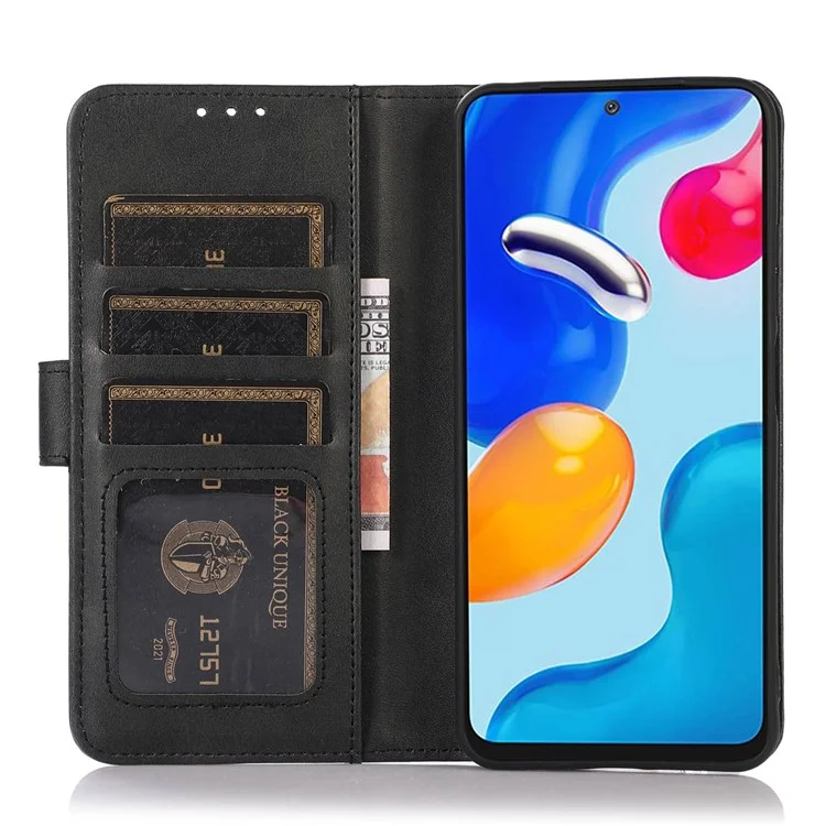 For OnePlus 10T 5G / Ace Pro 5G Anti-collision Magnetic Clasp Cowhide Textured Phone Wallet Case PU Leather Flip Cover Viewing Stand - Black