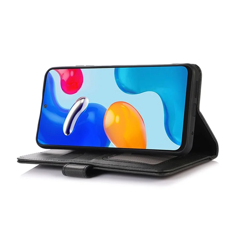 For OnePlus 10T 5G / Ace Pro 5G Anti-collision Magnetic Clasp Cowhide Textured Phone Wallet Case PU Leather Flip Cover Viewing Stand - Black