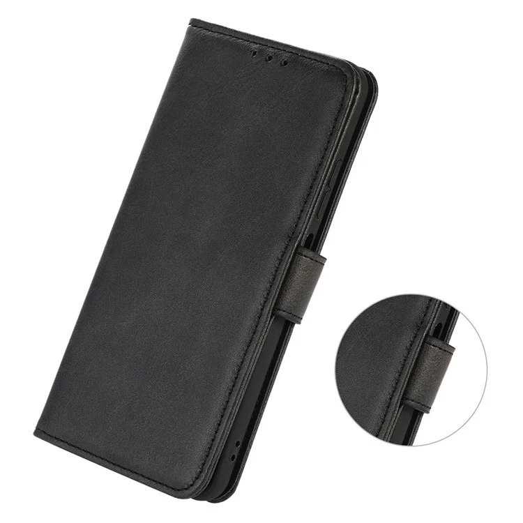 For OnePlus 10T 5G / Ace Pro 5G Anti-collision Magnetic Clasp Cowhide Textured Phone Wallet Case PU Leather Flip Cover Viewing Stand - Black