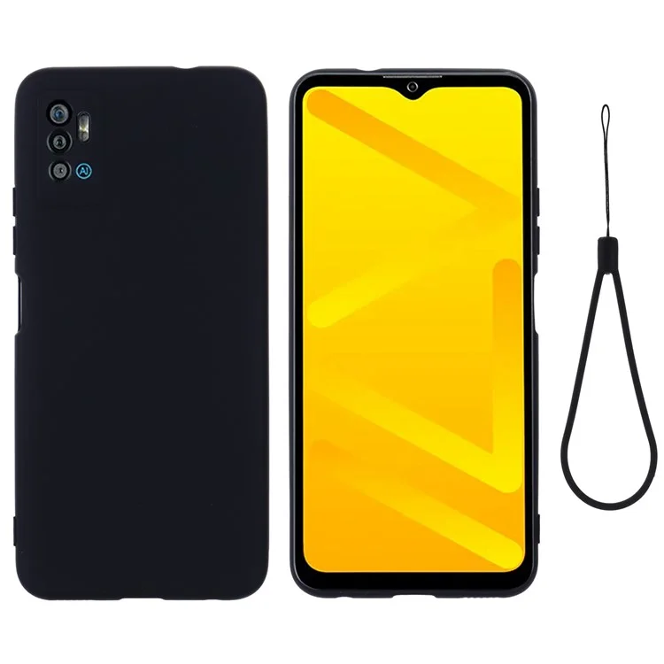 Liquid Silicone Phone Case for ZTE Blade A71, Collision Resistant Thickening Design Soft Microfiber Lining Cushion Protective Cover - Black