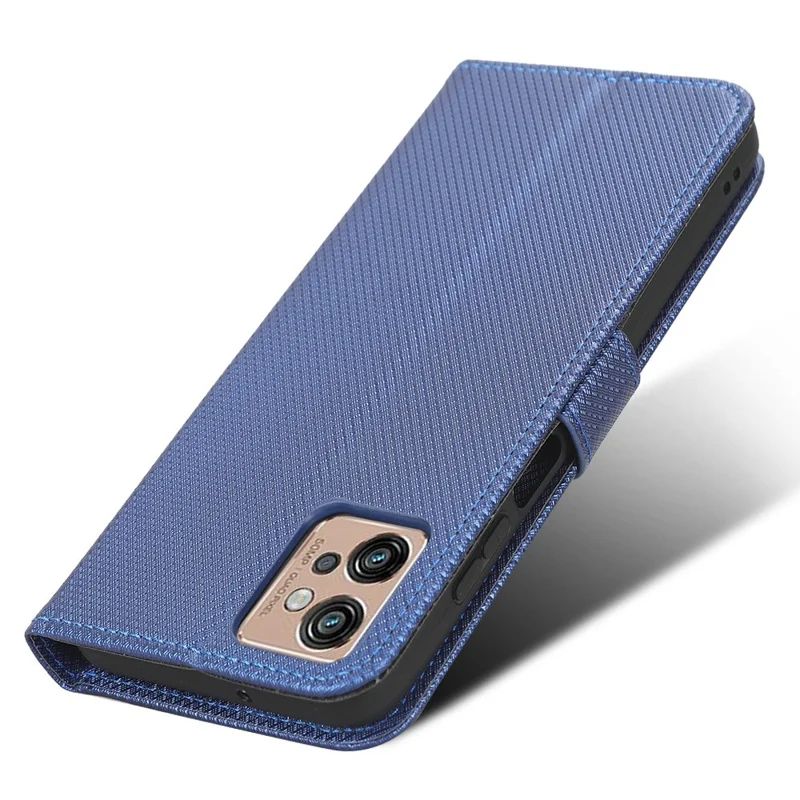 For Motorola Moto G32 4G Diamond Texture Phone Shockproof Shell Magnetic Clasp PU Leather Stand Wallet Case with Wrist Strap - Blue