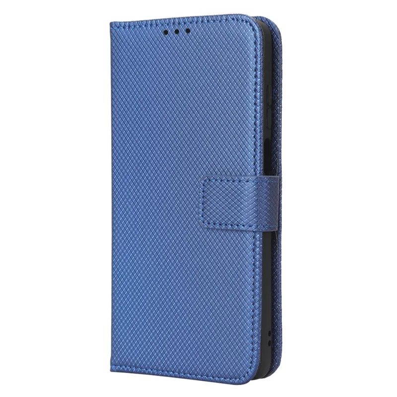 For Motorola Moto G32 4G Diamond Texture Phone Shockproof Shell Magnetic Clasp PU Leather Stand Wallet Case with Wrist Strap - Blue