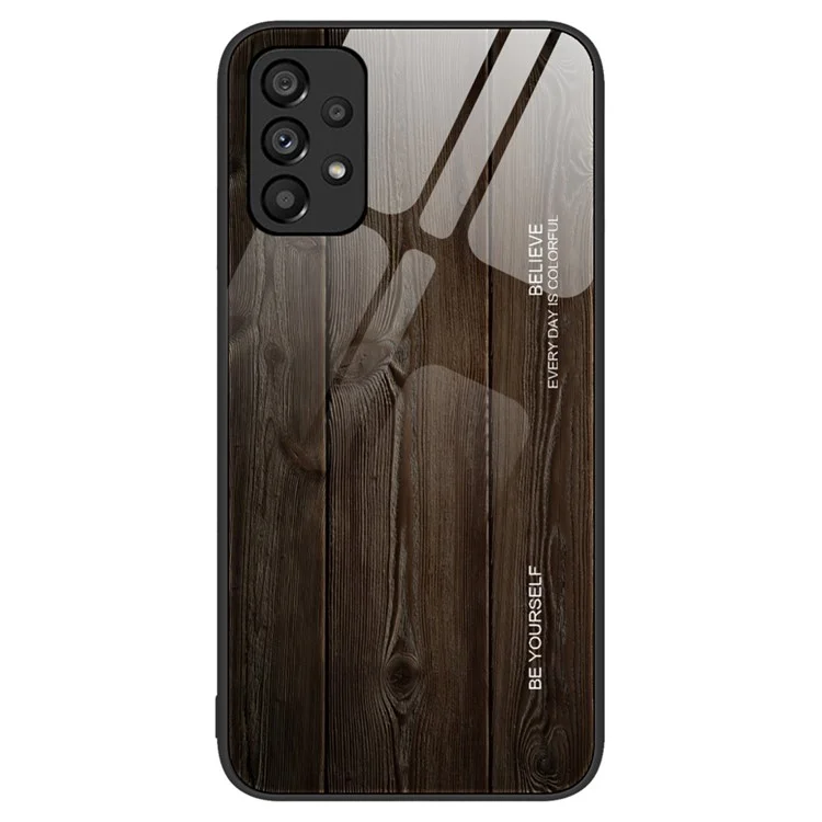For Samsung Galaxy A53 5G Wooden Pattern Precise Cutout Cover Tempered Glass + TPU Anti-scratch Phone Case - Black