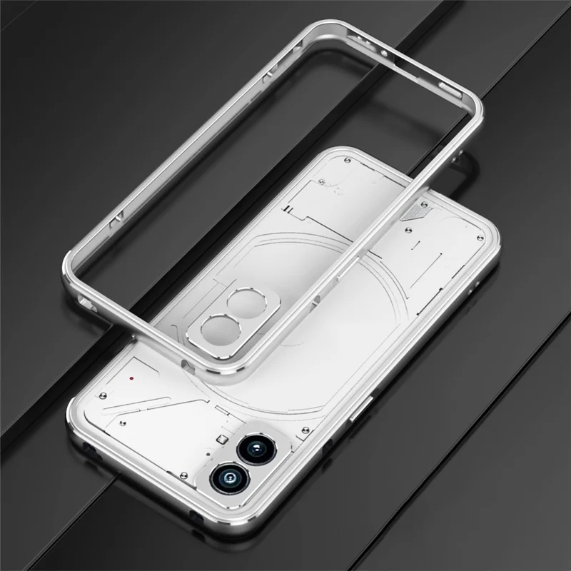 For Nothing phone (1) 5G Metal Bumper Case Two Section Phone Cover with Camera Lens Cover - Silver