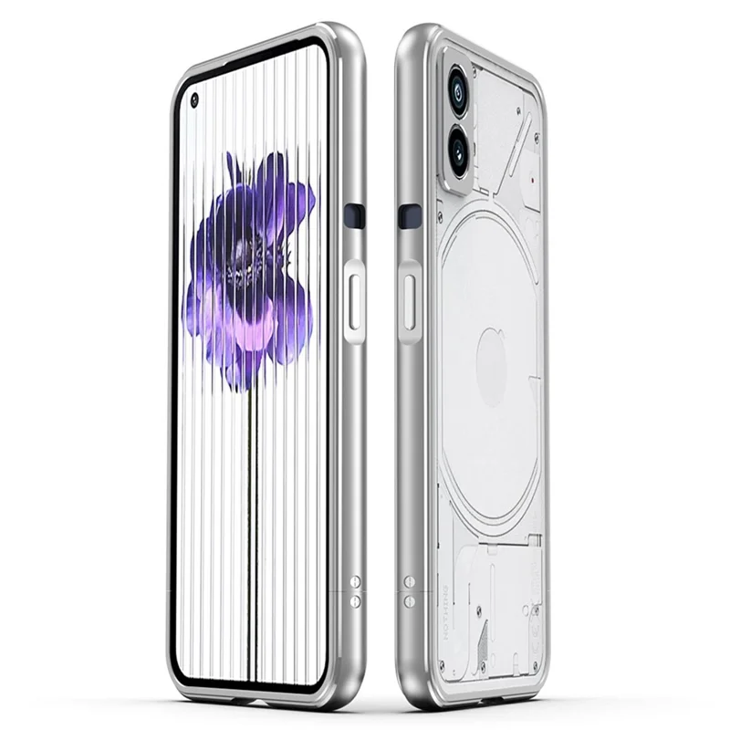 For Nothing phone (1) 5G Metal Bumper Case Two Section Phone Cover with Camera Lens Cover - Silver