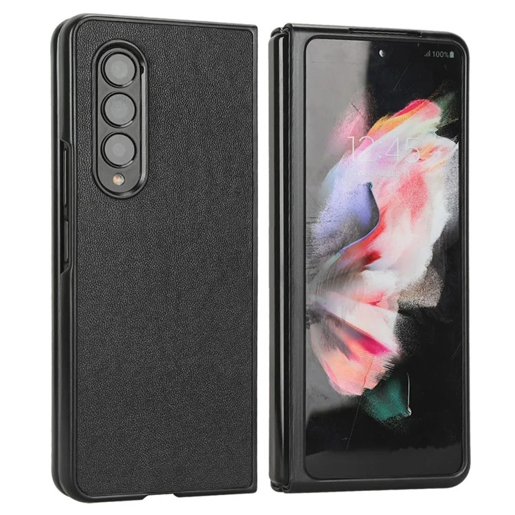 For Samsung Galaxy Z Fold3 5G Leather Coated PC Phone Case Scratch-resistant Protective Shell - Black