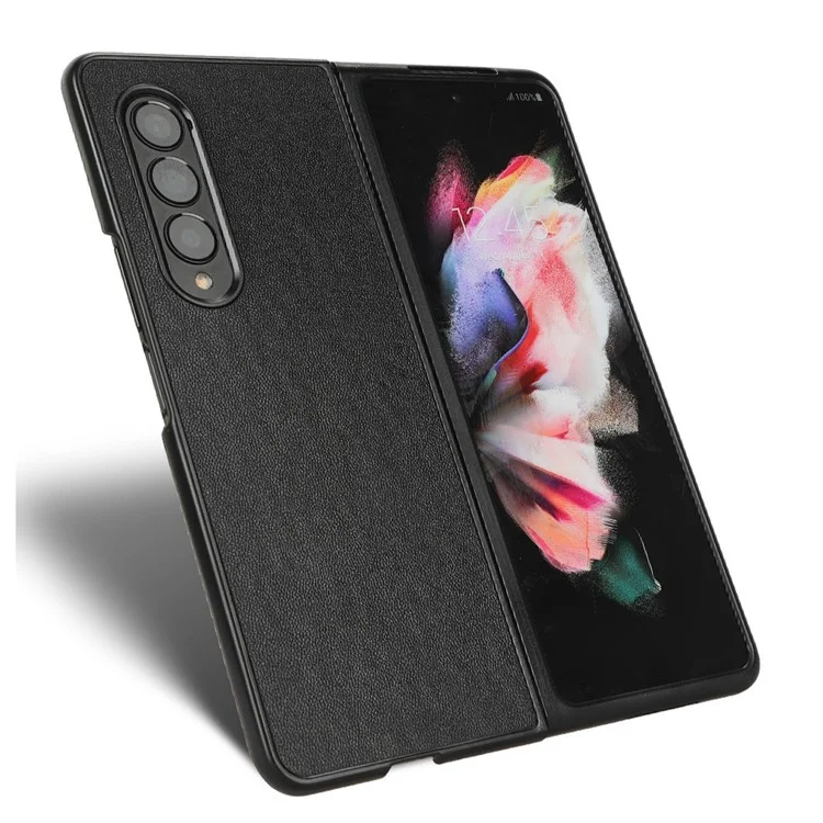 For Samsung Galaxy Z Fold3 5G Leather Coated PC Phone Case Scratch-resistant Protective Shell - Black