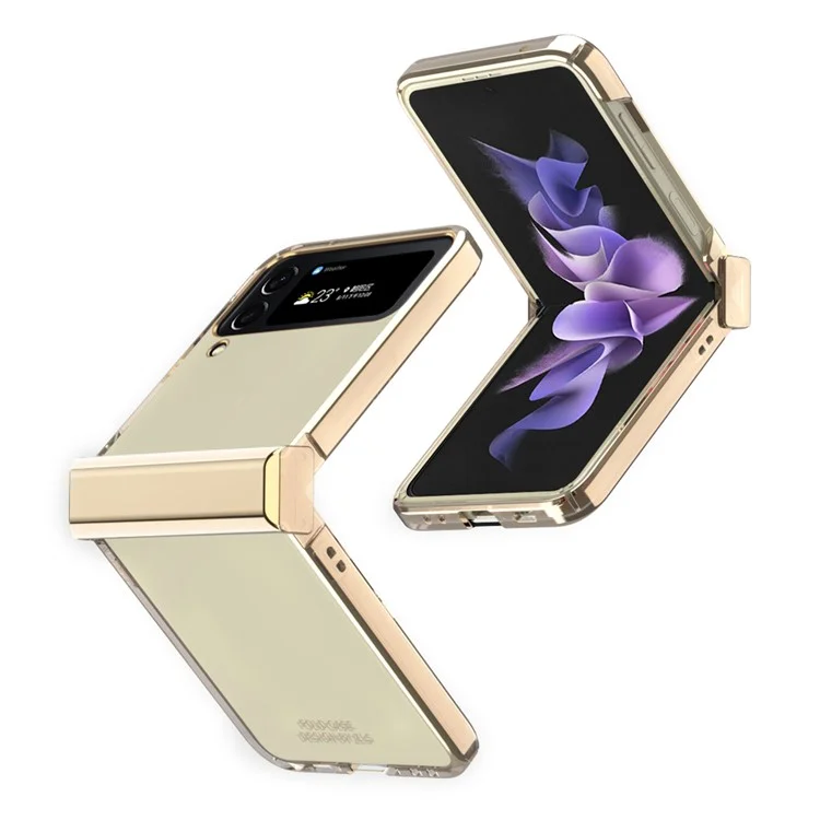 Para Samsung Galaxy Z Flip4 5G Electroplating Frame Transparent Hard PC Phone Case Folding Shell with Hinge - Gold