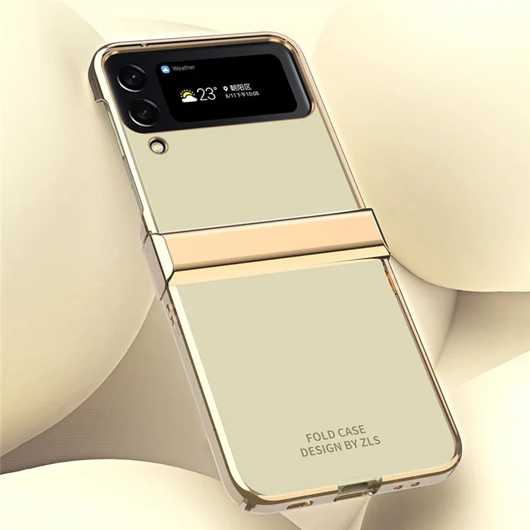 Para Samsung Galaxy Z Flip4 5G Electroplating Frame Transparent Hard PC Phone Case Folding Shell with Hinge - Gold