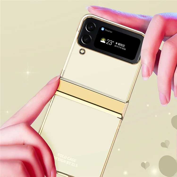 Para Samsung Galaxy Z Flip4 5G Electroplating Frame Transparent Hard PC Phone Case Folding Shell with Hinge - Gold