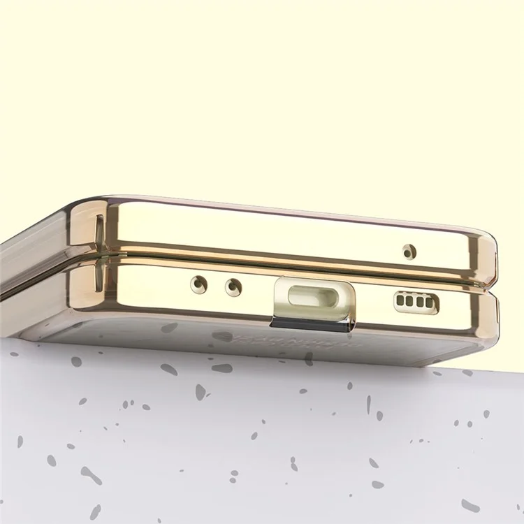 Para Samsung Galaxy Z Flip4 5G Electroplating Frame Transparent Hard PC Phone Case Folding Shell with Hinge - Gold
