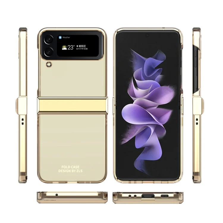Para Samsung Galaxy Z Flip4 5G Electroplating Frame Transparent Hard PC Phone Case Folding Shell with Hinge - Gold