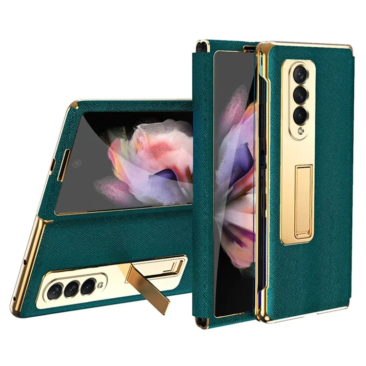 Couvercle Arrière Anti-décompte Pour Samsung Galaxy Z Fold3 5G, Électroplate de la Texture Transversale Téléphone Téléphone Avec Film en Verre Trempé - Vert