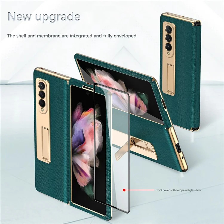 Couvercle Arrière Anti-décompte Pour Samsung Galaxy Z Fold3 5G, Électroplate de la Texture Transversale Téléphone Téléphone Avec Film en Verre Trempé - Vert