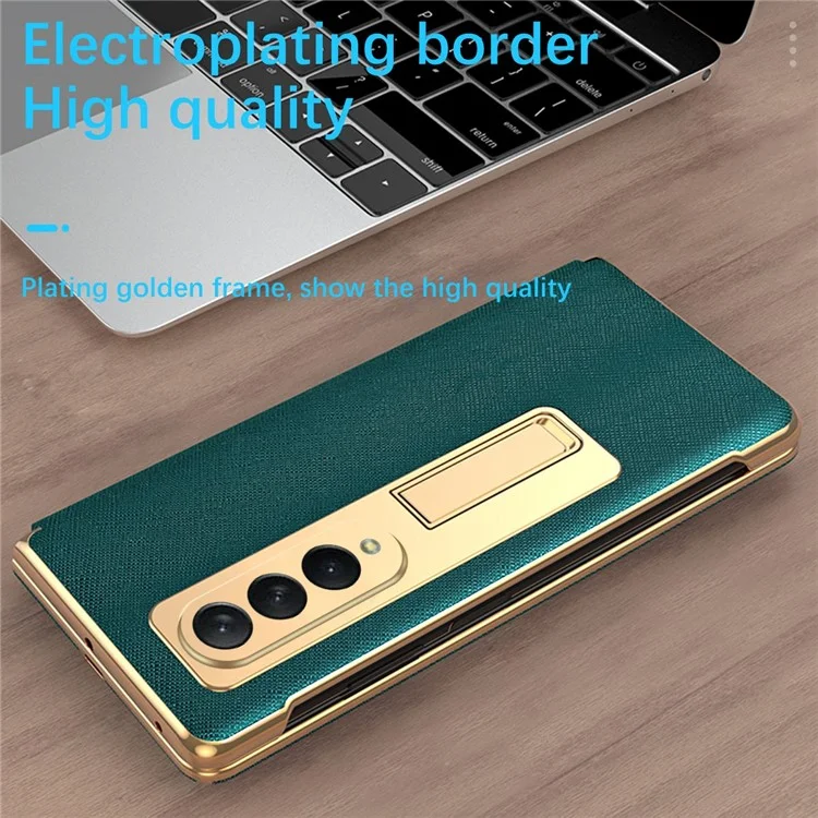 Couvercle Arrière Anti-décompte Pour Samsung Galaxy Z Fold3 5G, Électroplate de la Texture Transversale Téléphone Téléphone Avec Film en Verre Trempé - Vert