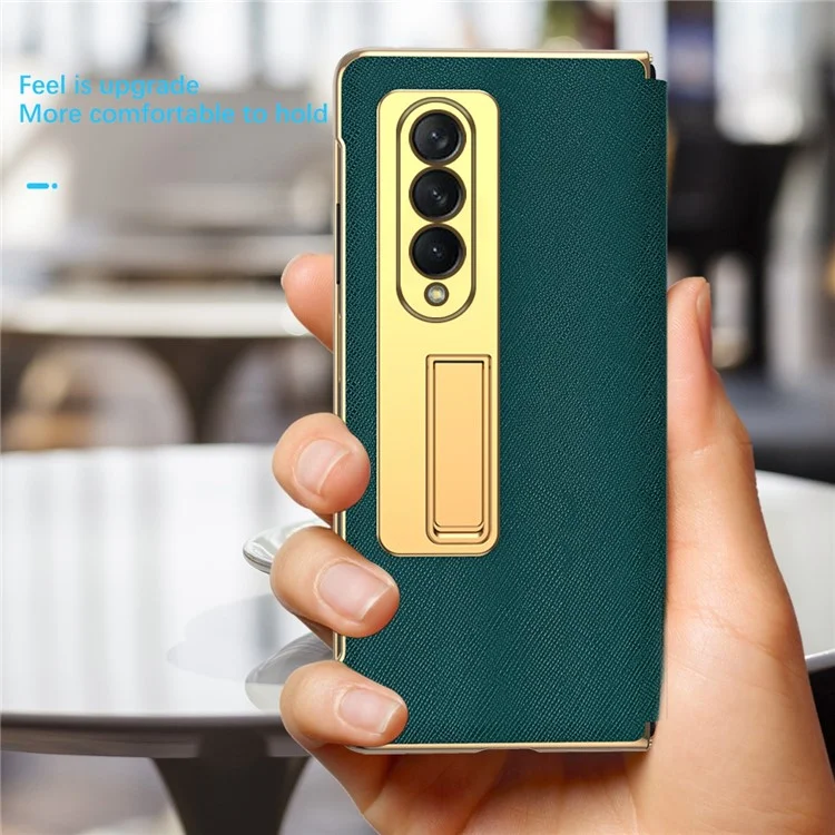 Couvercle Arrière Anti-décompte Pour Samsung Galaxy Z Fold3 5G, Électroplate de la Texture Transversale Téléphone Téléphone Avec Film en Verre Trempé - Vert